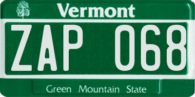 VT license plate ZAP068