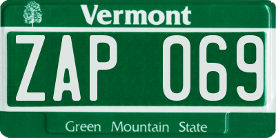 VT license plate ZAP069