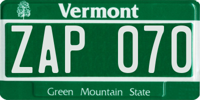 VT license plate ZAP070