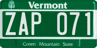 VT license plate ZAP071