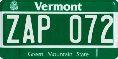 VT license plate ZAP072