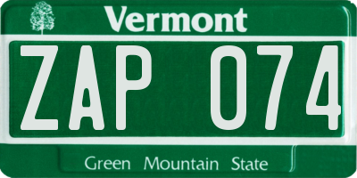 VT license plate ZAP074