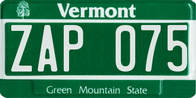 VT license plate ZAP075