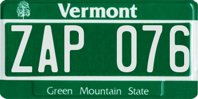 VT license plate ZAP076