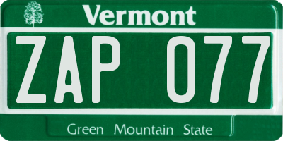VT license plate ZAP077