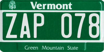 VT license plate ZAP078