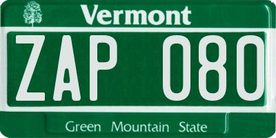 VT license plate ZAP080