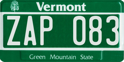 VT license plate ZAP083