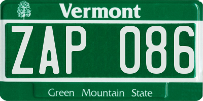 VT license plate ZAP086