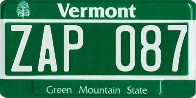VT license plate ZAP087
