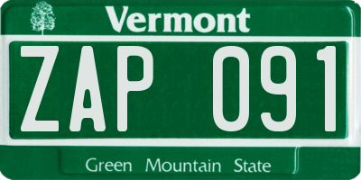 VT license plate ZAP091