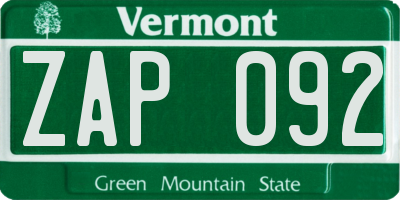VT license plate ZAP092
