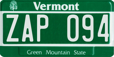 VT license plate ZAP094
