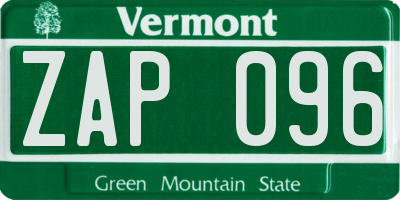 VT license plate ZAP096