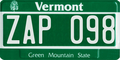 VT license plate ZAP098