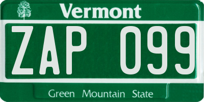 VT license plate ZAP099