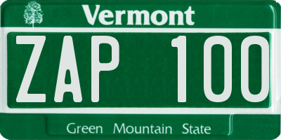 VT license plate ZAP100