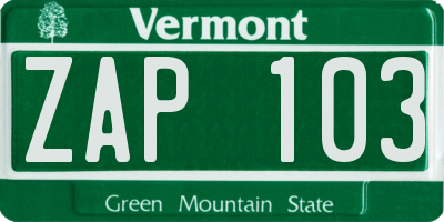 VT license plate ZAP103