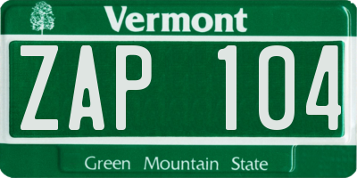 VT license plate ZAP104
