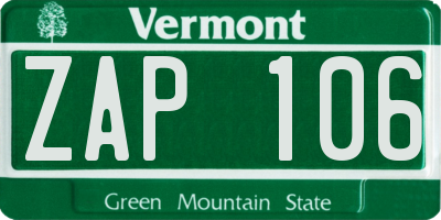 VT license plate ZAP106