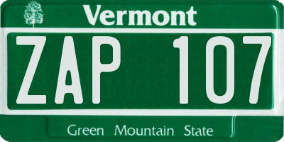 VT license plate ZAP107