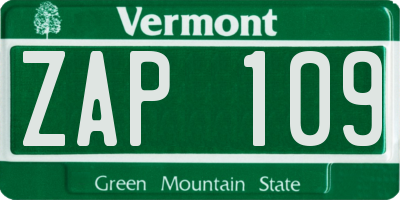 VT license plate ZAP109