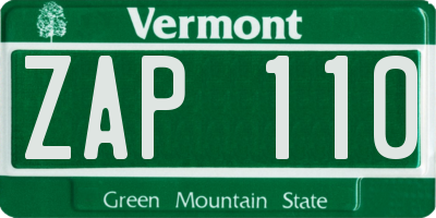 VT license plate ZAP110
