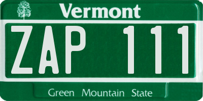 VT license plate ZAP111