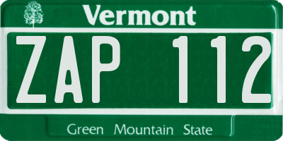 VT license plate ZAP112
