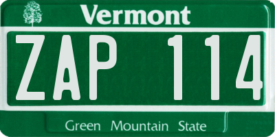VT license plate ZAP114