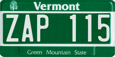 VT license plate ZAP115