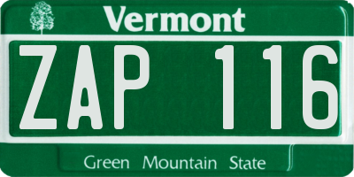 VT license plate ZAP116