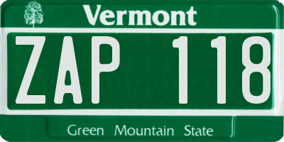 VT license plate ZAP118