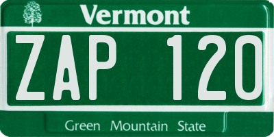 VT license plate ZAP120