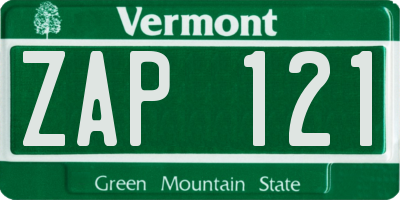 VT license plate ZAP121