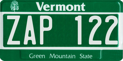VT license plate ZAP122