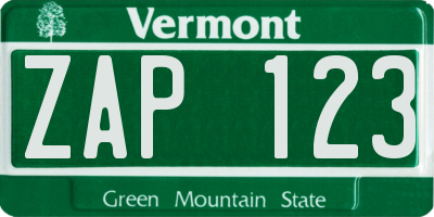VT license plate ZAP123