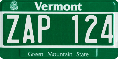 VT license plate ZAP124
