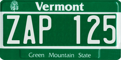 VT license plate ZAP125