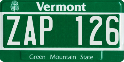 VT license plate ZAP126