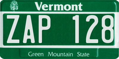 VT license plate ZAP128
