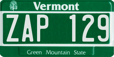 VT license plate ZAP129