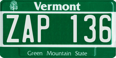 VT license plate ZAP136