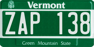 VT license plate ZAP138