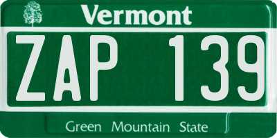 VT license plate ZAP139