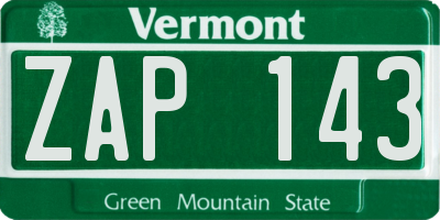 VT license plate ZAP143