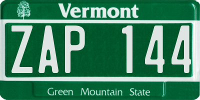 VT license plate ZAP144