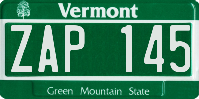VT license plate ZAP145