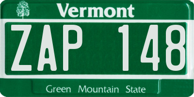 VT license plate ZAP148