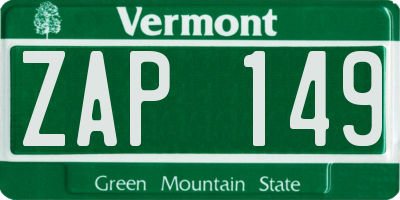 VT license plate ZAP149